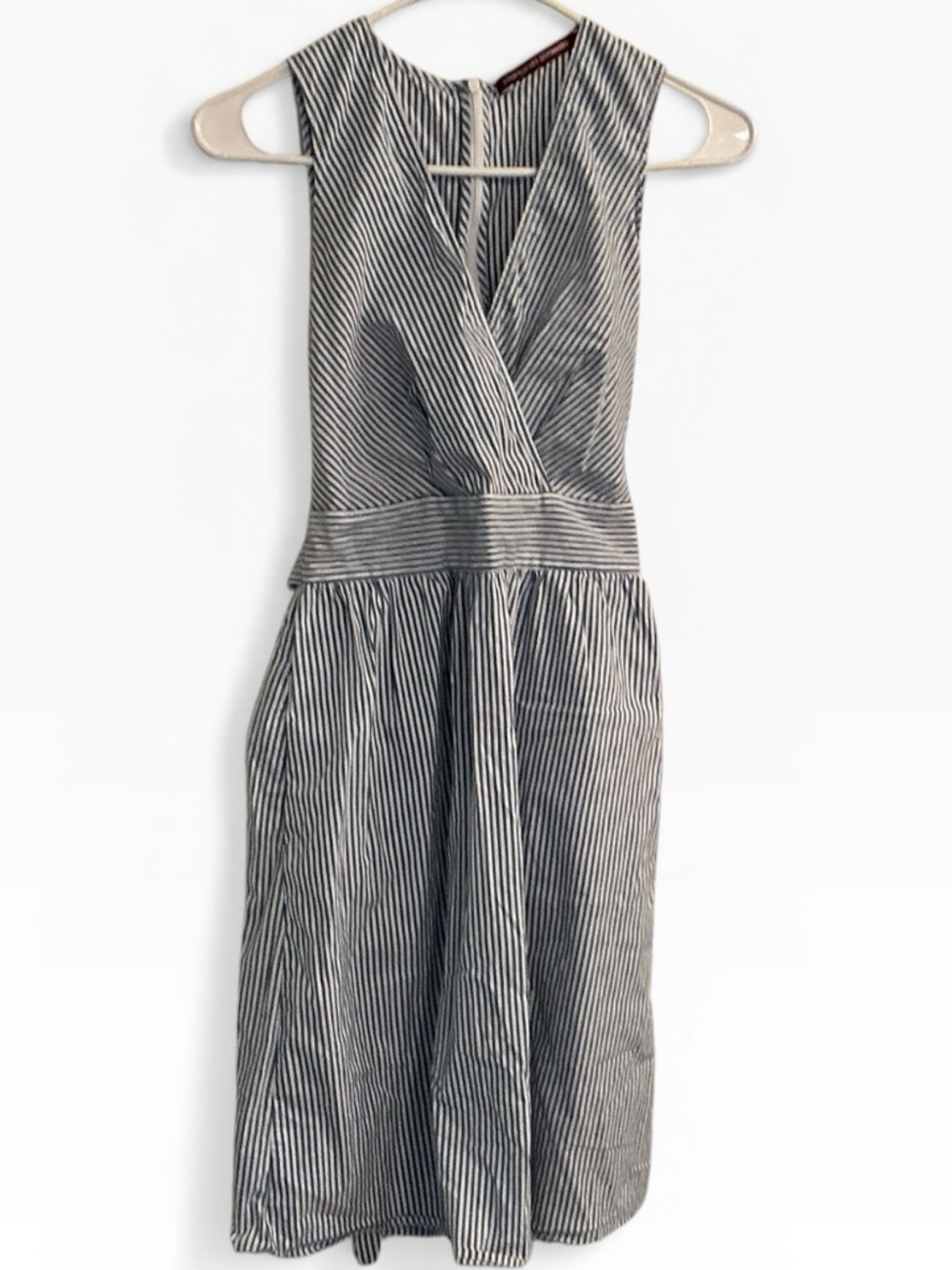 Comptoir Des Cotonniers Black-and-White Striped Sleeveless Midi Dress